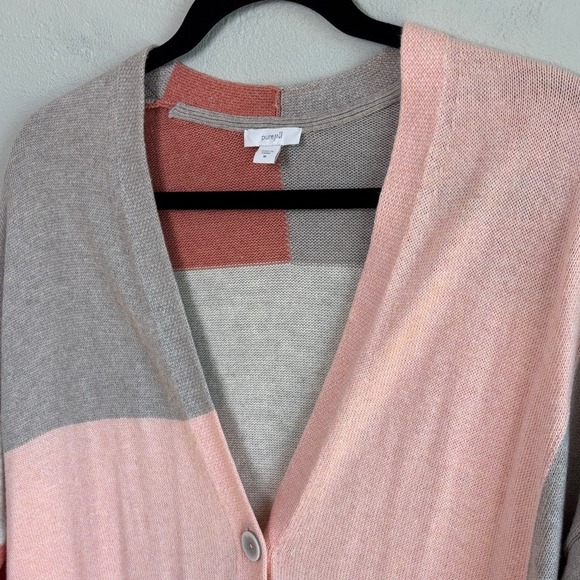 Pure Jill Colorblock Open Cardigan Sweater Size M Coral Blush Taupe Cream - Picture 4 of 6